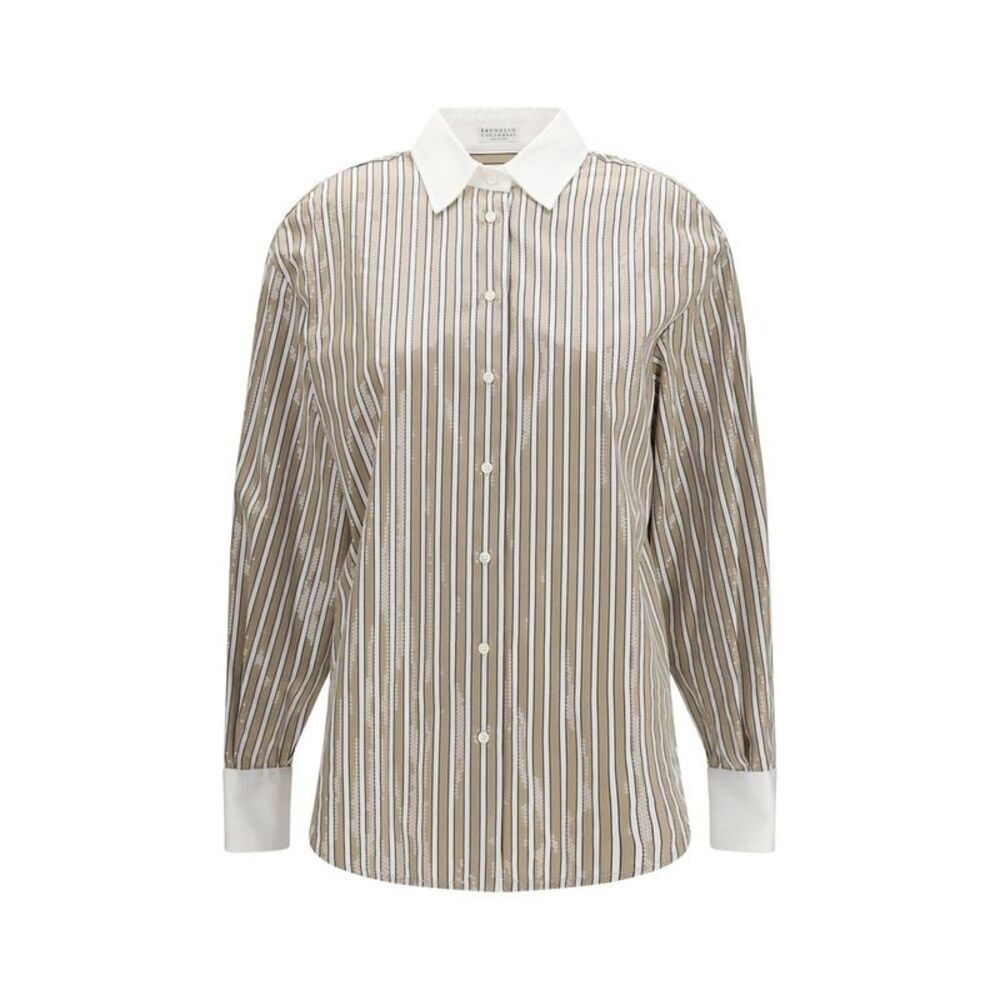 Brunello Cucinelli Beige Cotton Pattern Women's Shirt